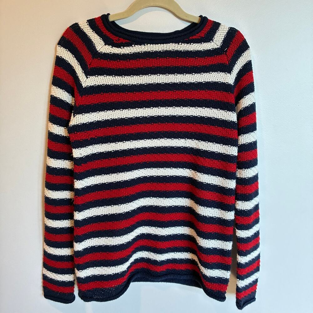 Joe Boxer Navy Red Cream Striped Rollneck Sweater Size L Nautical Y2K Preppy